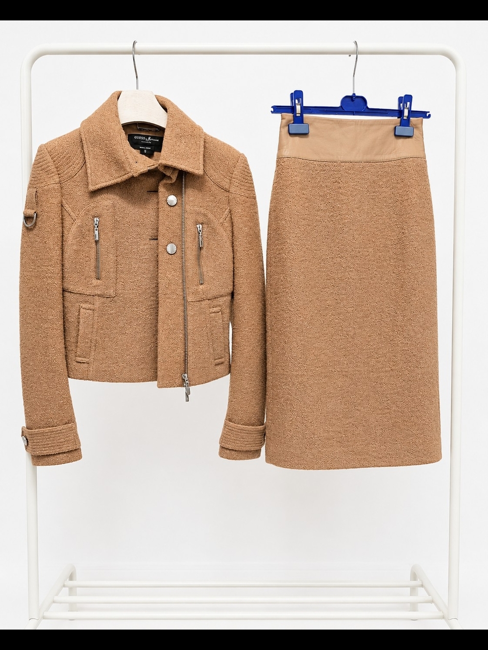 Guess by Marciano Camel Tweed Midi Pencil Skirt and Matching Jacket